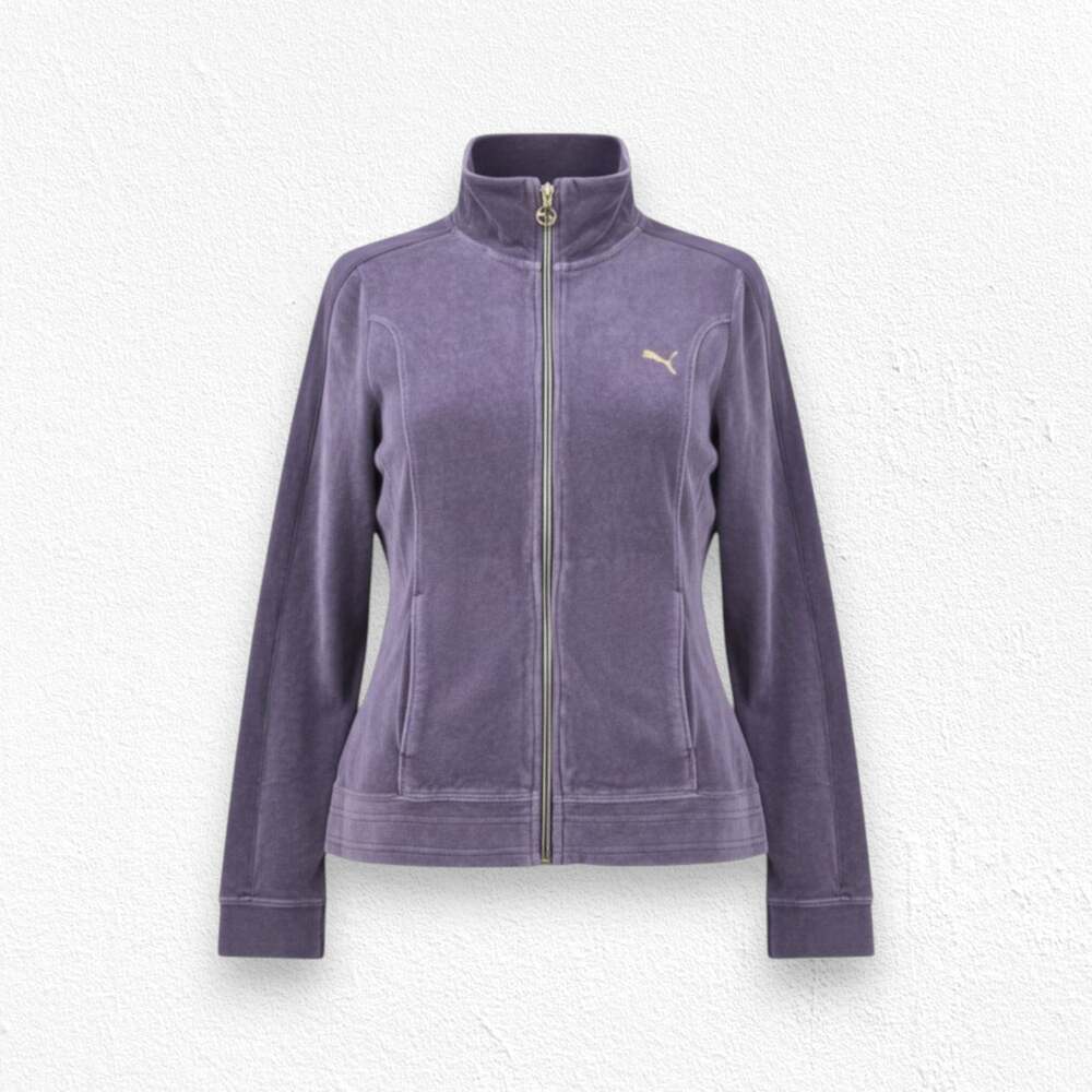 Y2K Puma Purple Velour Track Jacket Full Zip Logo Retro Sweater Size Medium